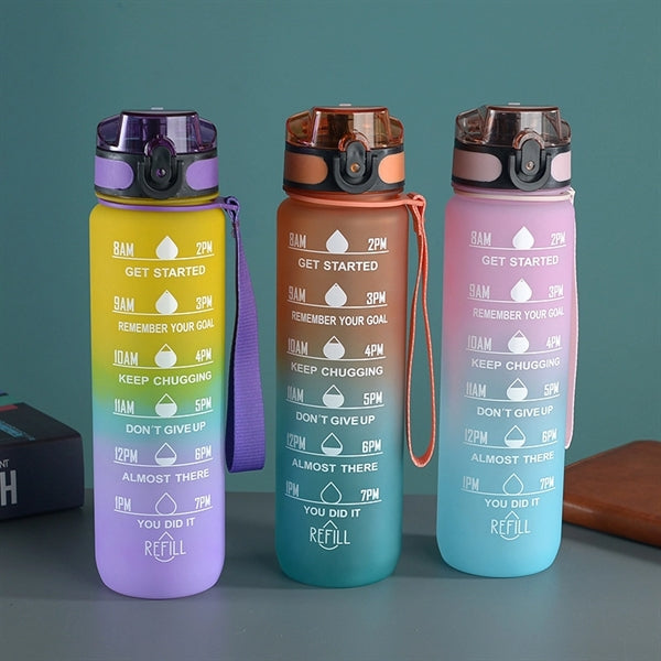 32 oz Plastic Sports Water Bottle with Time Marker
