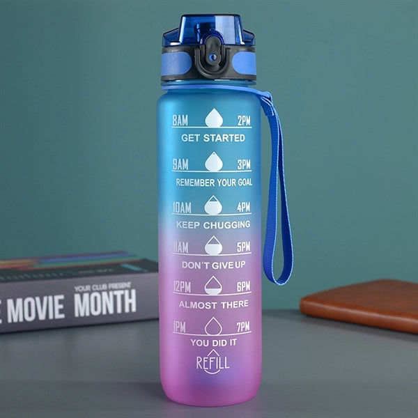 32 oz Plastic Sports Water Bottle with Time Marker
