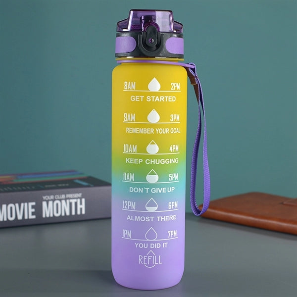32 oz Plastic Sports Water Bottle with Time Marker