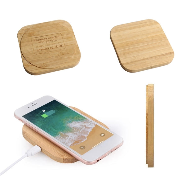 Square Bamboo Wooden Wireless Charger/Adaptor