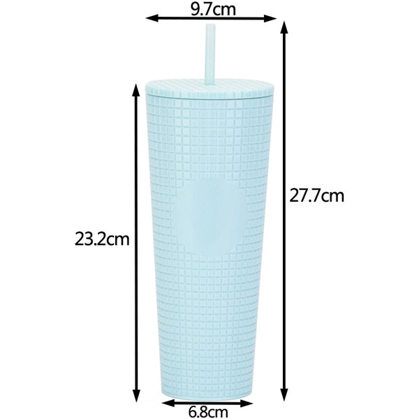 24 oz Plastic Studded Tumbler With Lid Straw Double Wall Cup