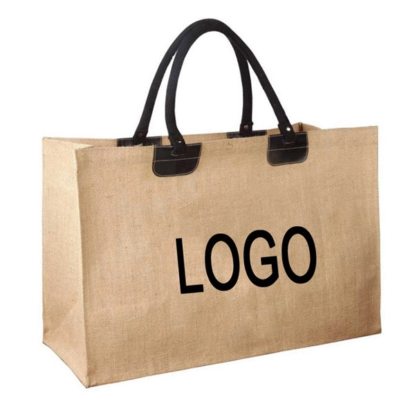 Jumbo Jute Tote with leather accents