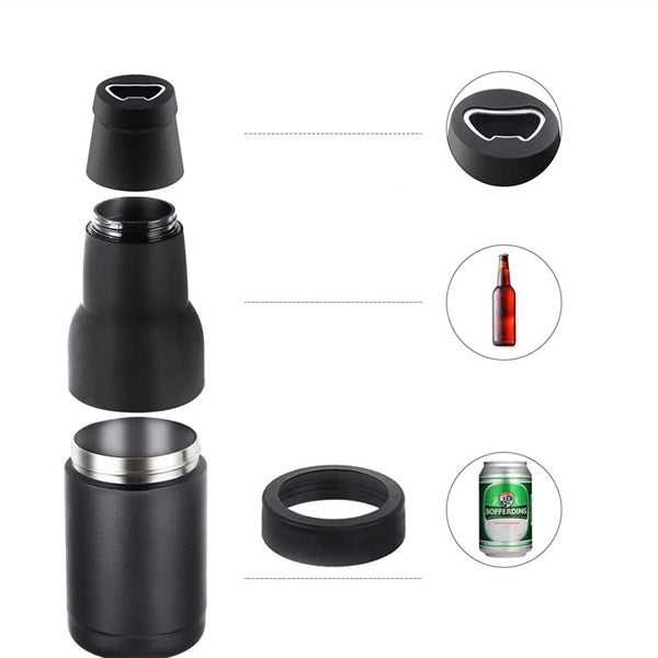 12oz Stainless Steel 3-in-1 Can Cooler With Beer Opener