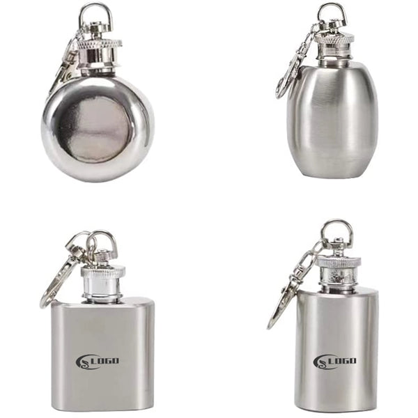 Mini Stainless-Steel Flask with Keychain 1 Oz