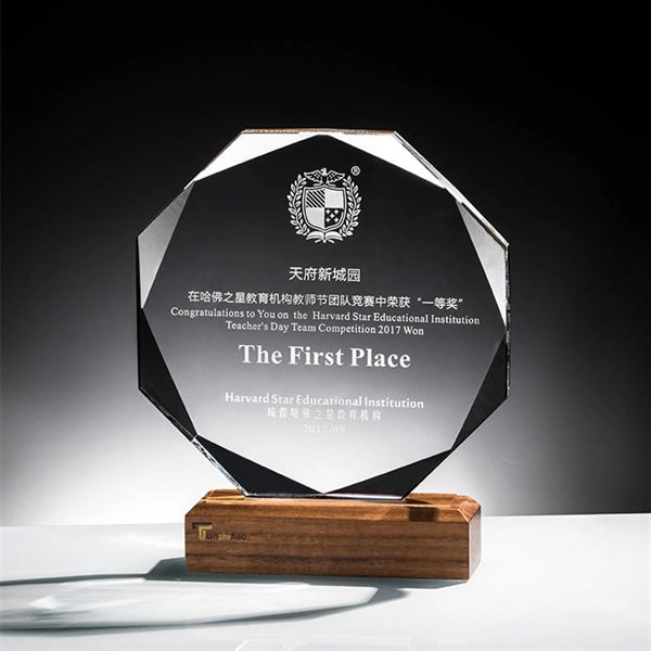 Walnut Wood Base Custom Glass Award Tropy