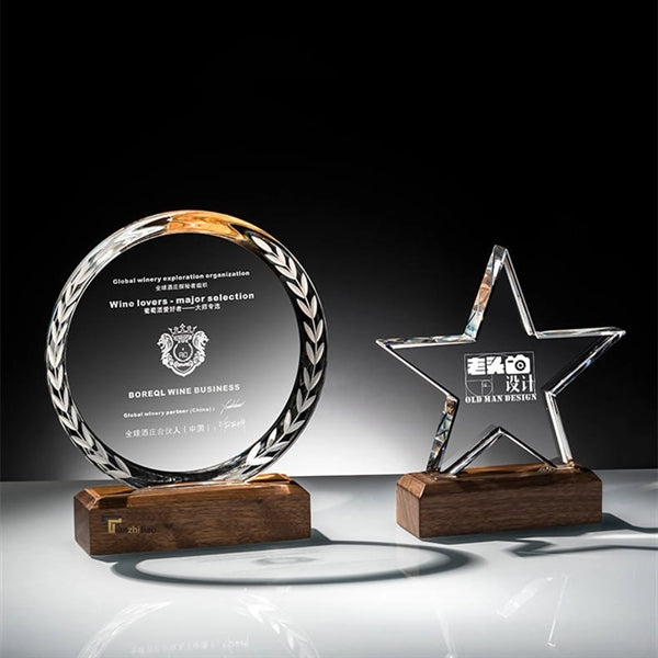 Walnut Wood Base Custom Glass Award Tropy