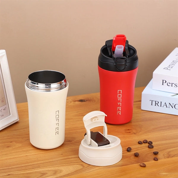 13oz Stainless Steel Travel Coffee Mug Cup With Straw Flip