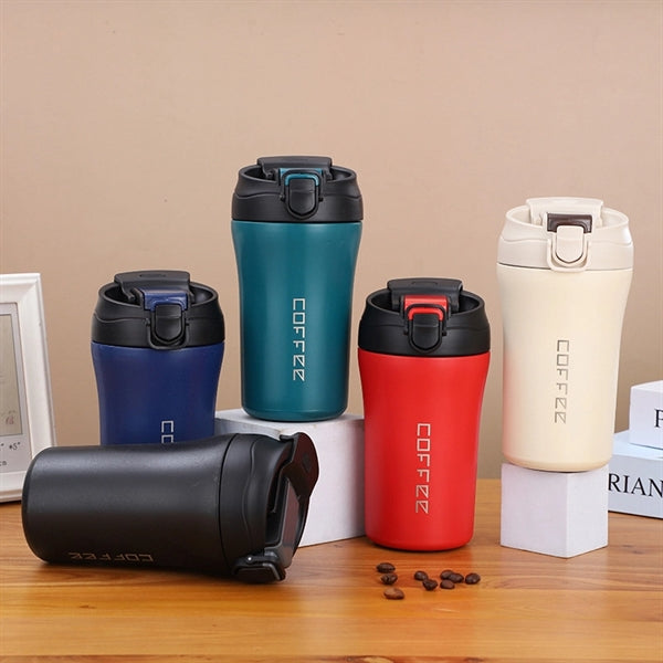 13oz Stainless Steel Travel Coffee Mug Cup With Straw Flip
