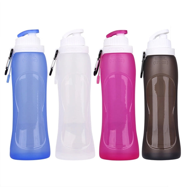 18oz Silicone Collapsible Sports Water Bottle With Carabiner
