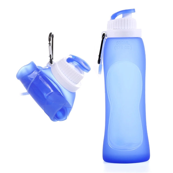 18oz Silicone Collapsible Sports Water Bottle With Carabiner
