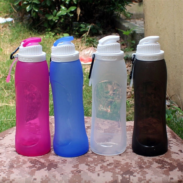 18oz Silicone Collapsible Sports Water Bottle With Carabiner