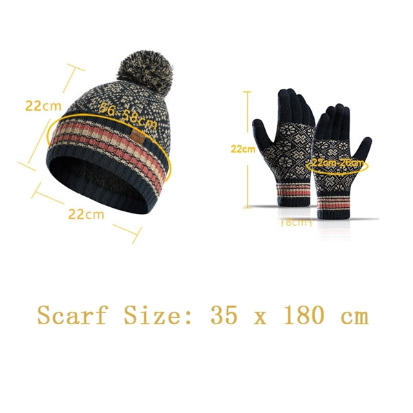 3Pcs Knitted Set Hat With Pom Scarf Touch Screen Gloves