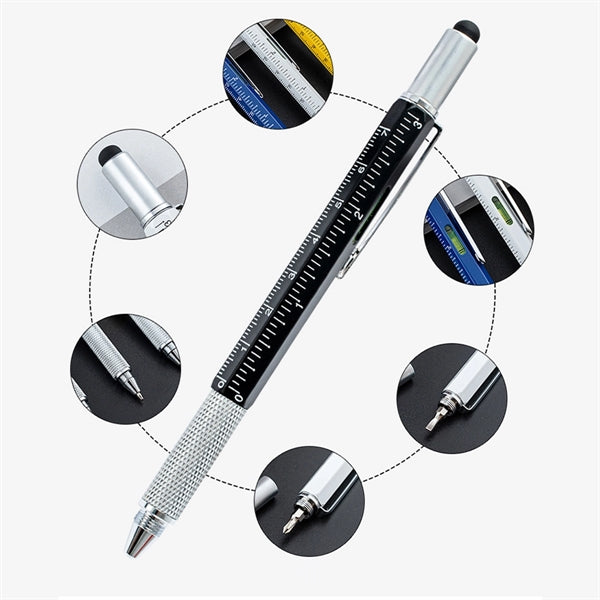 Aluminum 6 In 1 Multifunction Ballpoint Pen