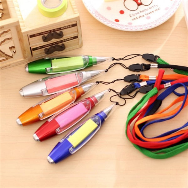 LED Sticky Note Ballpoint Pen With Lanyard