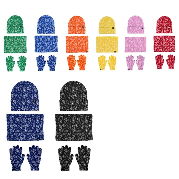 3Pcs Knitted Set Beanie Hat Neck Warmer Touch Screen Gloves