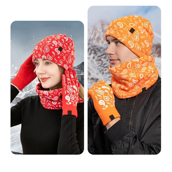 3Pcs Knitted Set Beanie Hat Neck Warmer Touch Screen Gloves