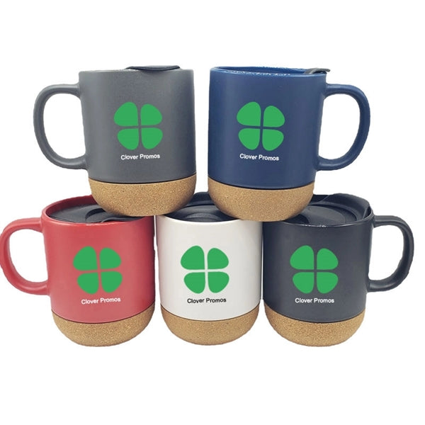 Ceramic Coffee Mug with Cork Bottom and Splash Proof Lid