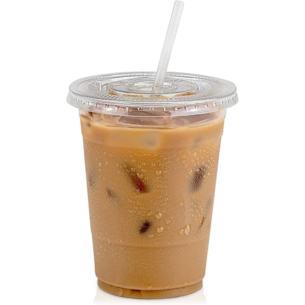16 oz Clear Plastic Cups With Flat Slotted Lids