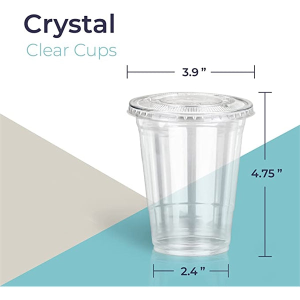 16 oz Clear Plastic Cups With Flat Slotted Lids