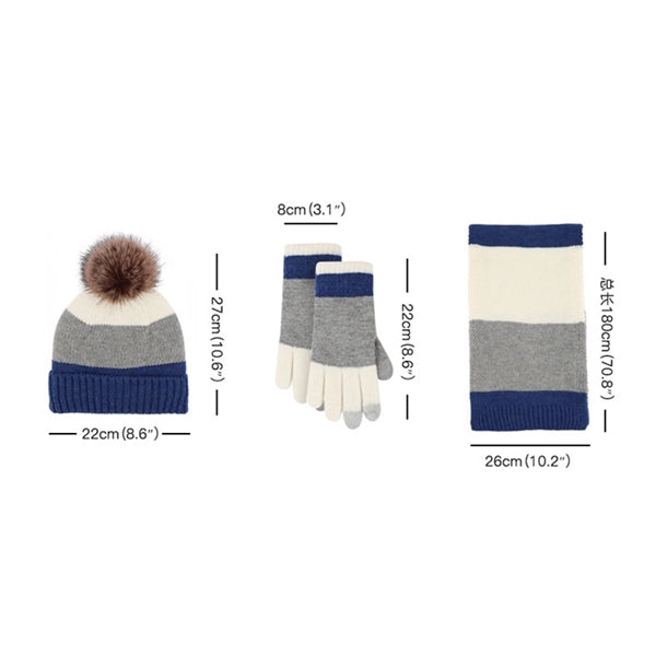 3Pcs Knitted Set Hat With Pom Scarf Touch Screen Gloves