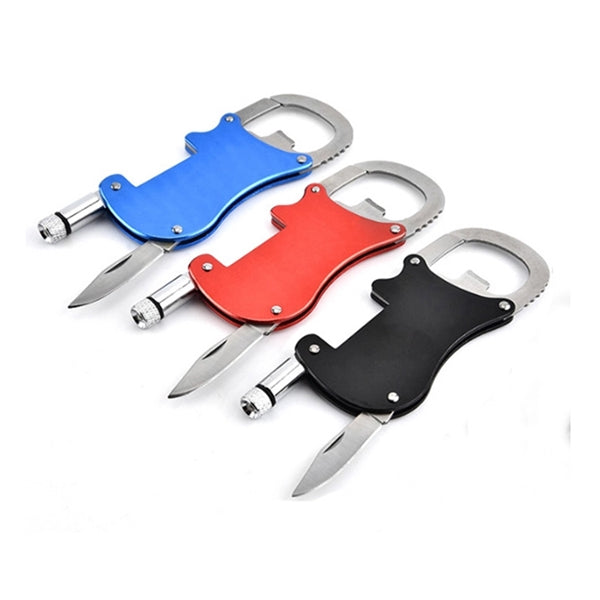 Bottle Opener Carabiner with Flashlight & Knife