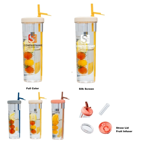 24 oz Leakproof Plastic Fruit Infuser Water Bottle Flip Lid
