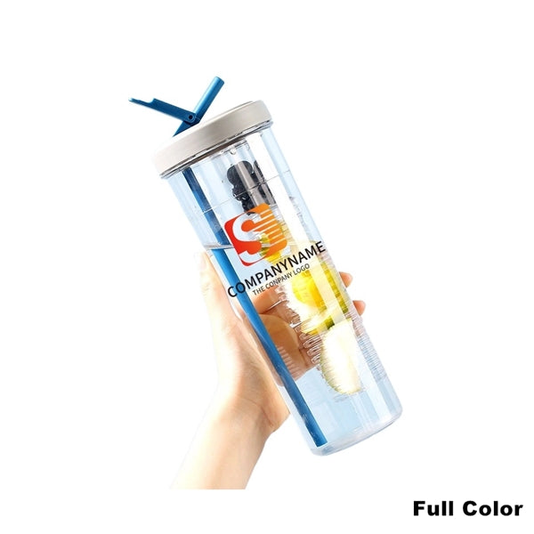 24 oz Leakproof Plastic Fruit Infuser Water Bottle Flip Lid