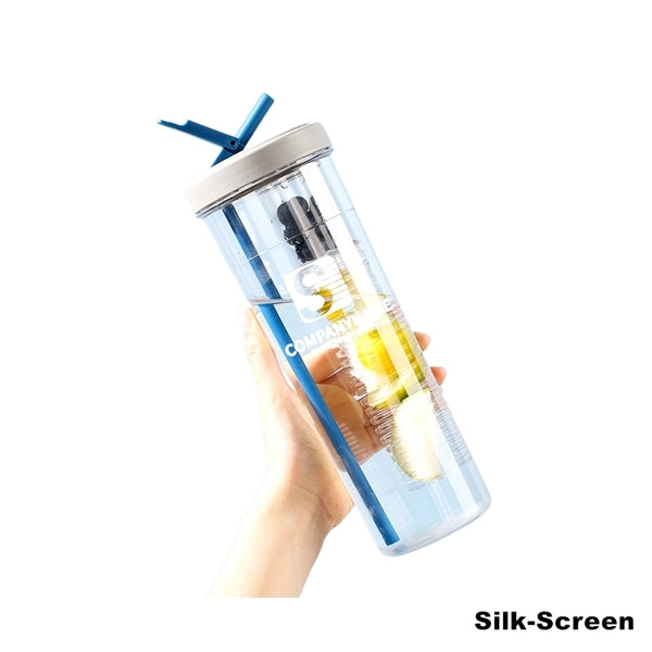 24 oz Leakproof Plastic Fruit Infuser Water Bottle Flip Lid
