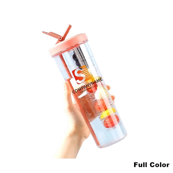 24 oz Leakproof Plastic Fruit Infuser Water Bottle Flip Lid