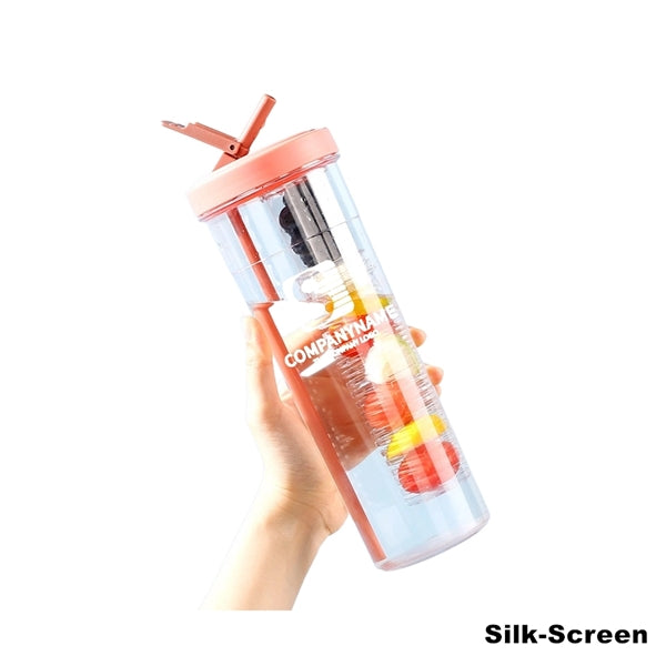 24 oz Leakproof Plastic Fruit Infuser Water Bottle Flip Lid