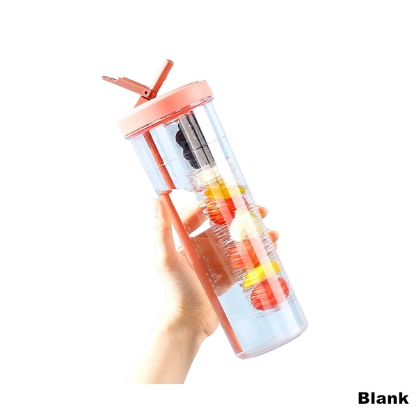 24 oz Leakproof Plastic Fruit Infuser Water Bottle Flip Lid