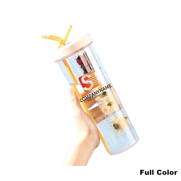 24 oz Leakproof Plastic Fruit Infuser Water Bottle Flip Lid