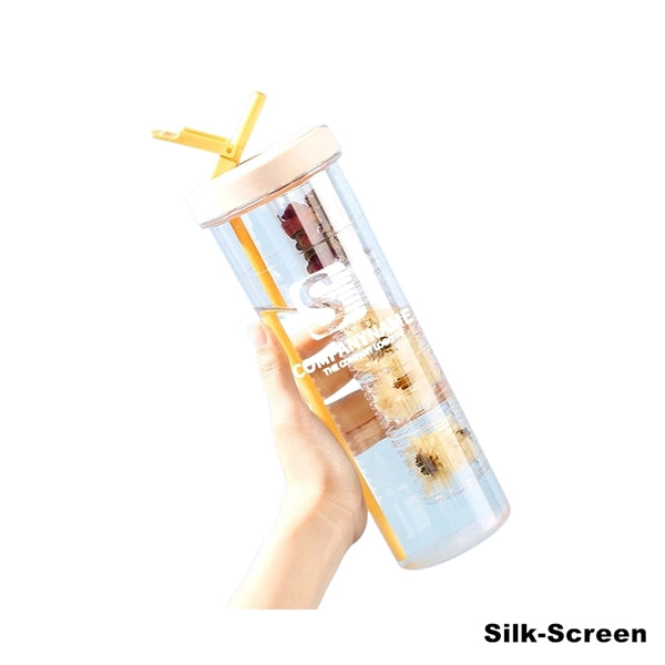 24 oz Leakproof Plastic Fruit Infuser Water Bottle Flip Lid