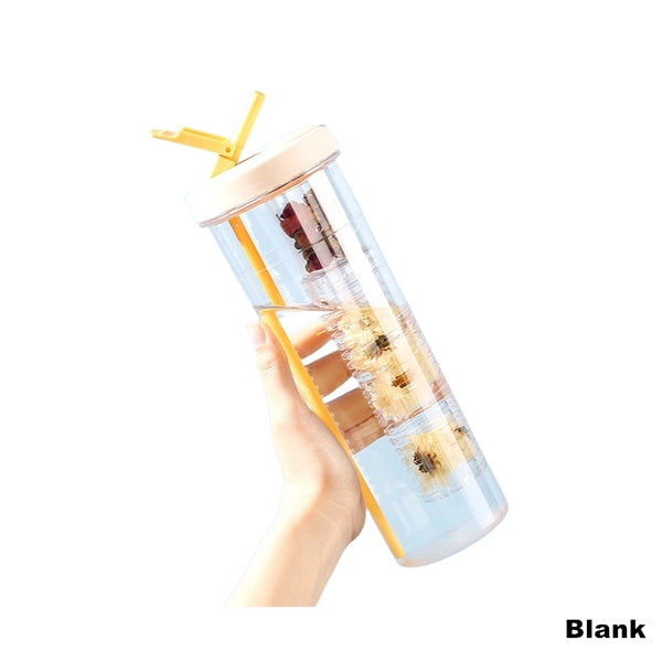 24 oz Leakproof Plastic Fruit Infuser Water Bottle Flip Lid