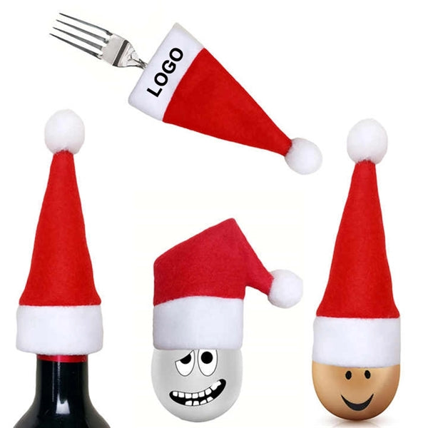 Mini Santa Hats Knife Fork Bottle Cover