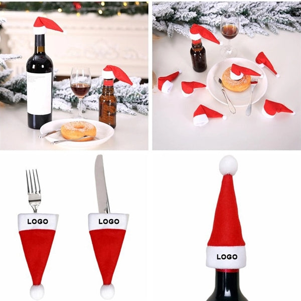 Mini Santa Hats Knife Fork Bottle Cover