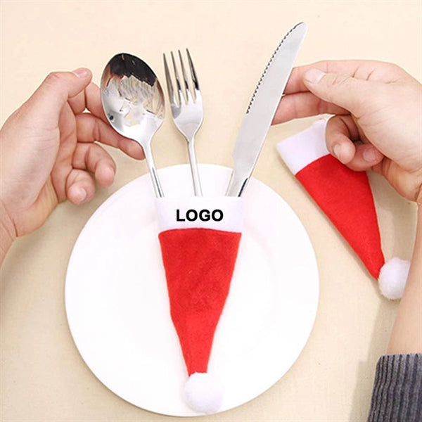 Mini Santa Hats Knife Fork Bottle Cover