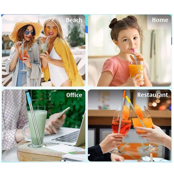 Metal Drinking Straw Set with Travel Pillow Shape Case