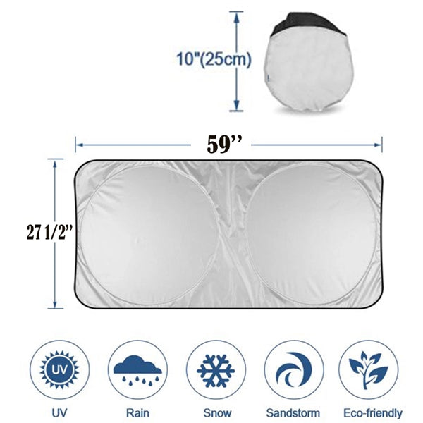 Car Windshield Sun Shade With Storage Pouch