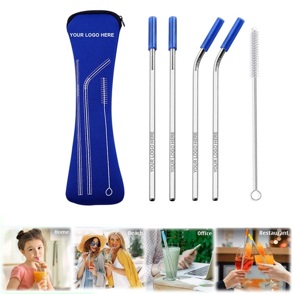 Metal Drinking Straw Set with Travel Pillow Shape Case