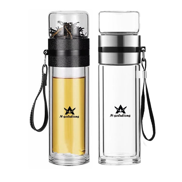 13oz Double Wall Glass Water Bottle
