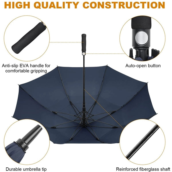 62 Inch Double Canopy Vented Automatic Stick Golf Umbrella