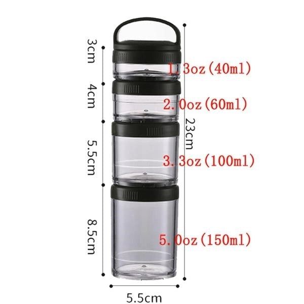 Portable Set of 4 Stackable Protein Powder Snack Container