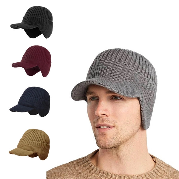Winter Men Outdoor Thickened Fleece Knit Earflaps Hat