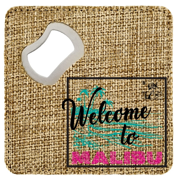 Sublimated 4" x 4" Square Burlap Bottle Opener & Coaster
