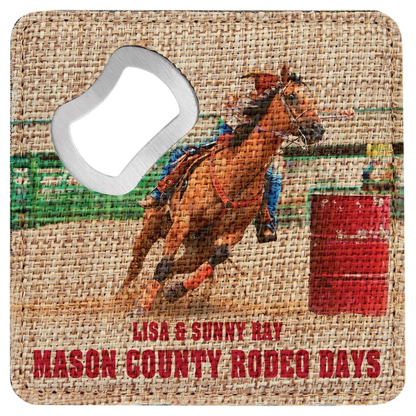 Sublimated 4" x 4" Square Burlap Bottle Opener & Coaster