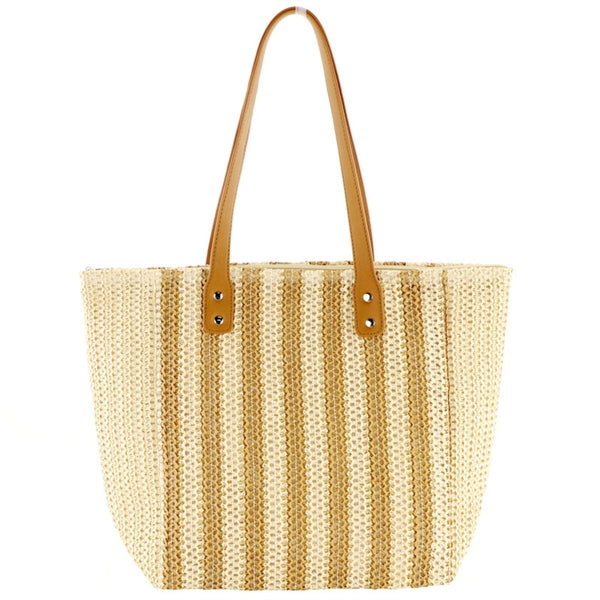 Striped Straw Woven Tote Bag