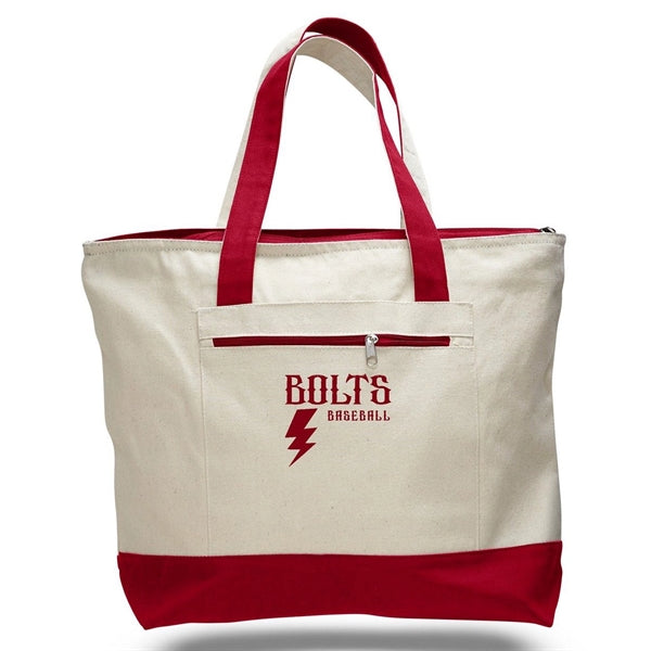 2-Tone Zippered Canvas Tote--Natural/Red (1-Color Imprint)