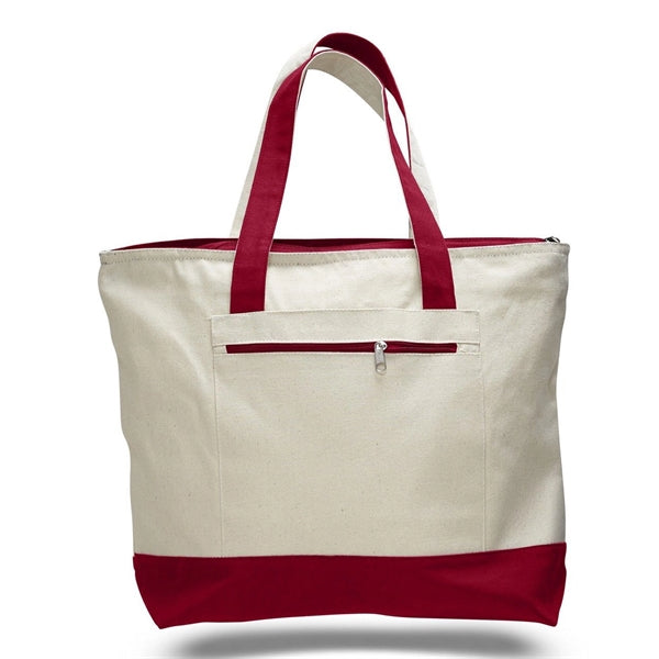 2-Tone Zippered Canvas Tote--Natural/Red (1-Color Imprint)