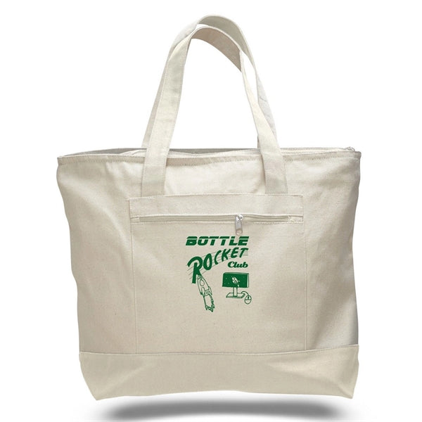 Zippered Canvas Tote Shopping Bag